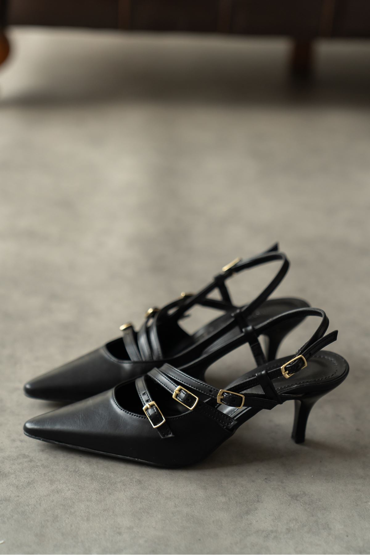 Kadın Marry Tokalı Kısa Topuklu Ayakkabı - siyah-deri
