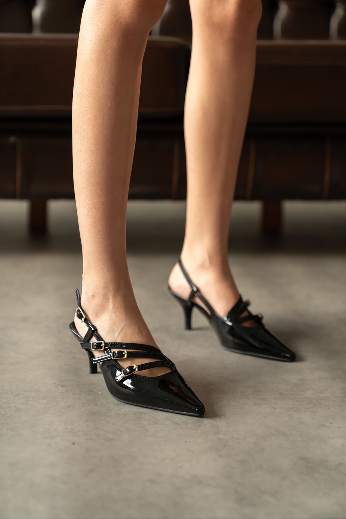 Kadın Marry Tokalı Kısa Topuklu Ayakkabı - siyah-rugan
