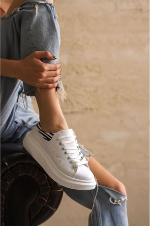 Kadın Bloom Bağcıklı Spor Ayakkabı - Beyaz-Z.Desenli