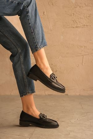 Kadın Roma Günlük Loafer Ayakkabı - siyah-deri