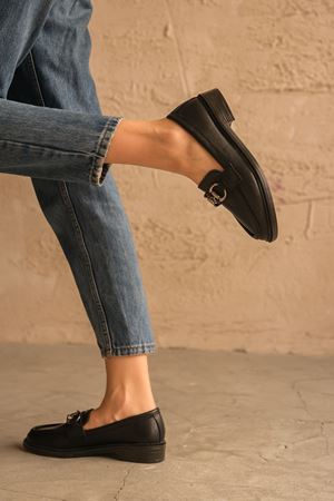 Kadın Roma Günlük Loafer Ayakkabı - siyah-deri