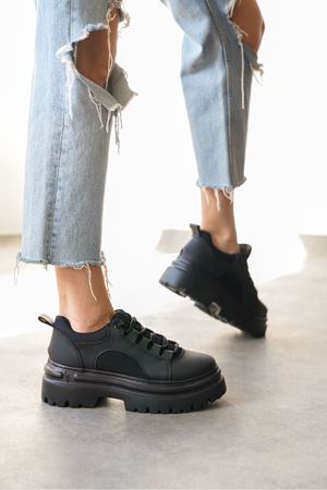 Kadın Lecce Kalın Tabanlı Spor Ayakkabı - Mat-Siyah