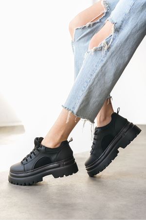 Kadın Lecce Kalın Tabanlı Spor Ayakkabı - Mat-Siyah