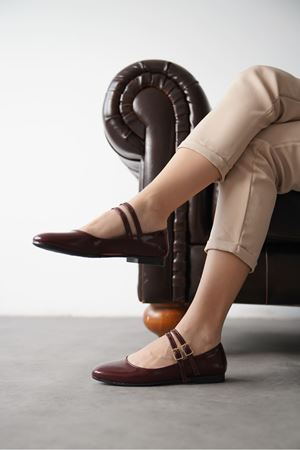 Kadın Rola Babet Ayakkabı - Bordo-Rugan