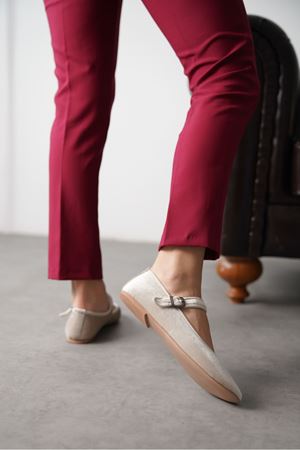 Kadın Vavin Babet Ayakkabı - Vizon-Kadife