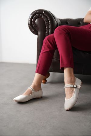 Kadın Vavin Babet Ayakkabı - Vizon-Kadife