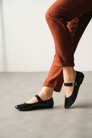 Kadın Vavin Babet Ayakkabı - siyah-rugan