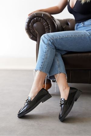 Kadın Roma Günlük Loafer Ayakkabı - siyah-rugan