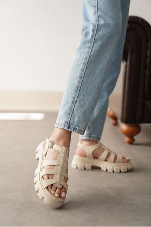 Kadın Mogena Kalın Tabanlı Sandalet - Ten