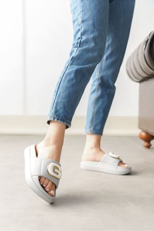 Kadın Kibola Tokalı Terlik - Gri