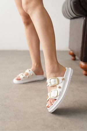 Kadın Ecole Tokalı Terlik - Beyaz