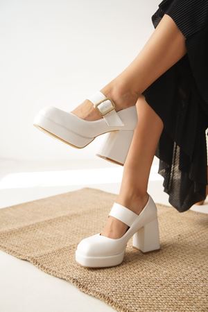 Kadın Romeo  Platformlu Topuklu Ayakkabı - Beyaz