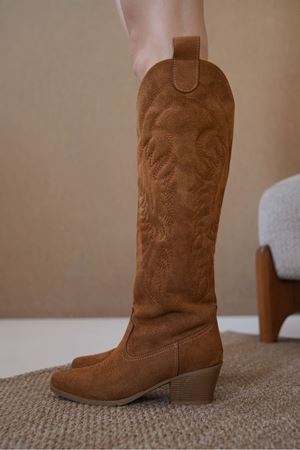 Kadın Rendon Kovboy Çizme - Taba Süet