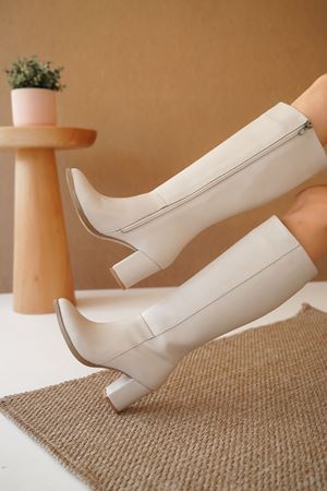 Kadın Josefa Kısa Topuklu Mat Deri Çizme - Ten Deri