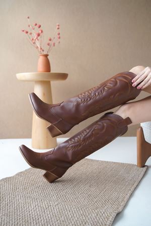 Kadın Rendon Kovboy Çizme - Taba-Deri