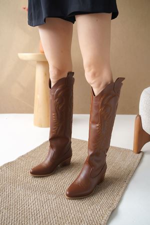 Kadın Rendon Kovboy Çizme - Taba-Deri