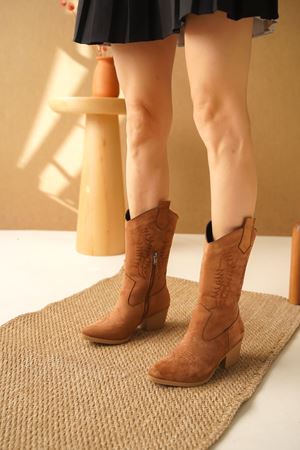 Kadın Delmar Kovboy Çizme - Taba Süet