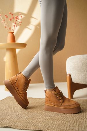 Kadın Pastor Kürklü Kısa Bot - Taba Süet