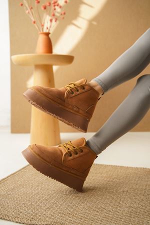 Kadın Pastor Kürklü Kısa Bot - Taba Süet