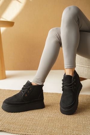 Kadın Pastor Kürklü Kısa Bot - Siyah Süet