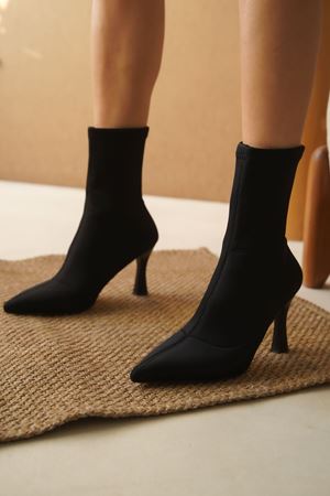 Kadın Lopez Streç Malzeme Sivri Burun Topuklu Bot - Siyah-Dalgıç