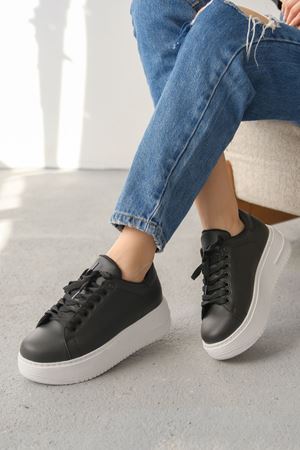 Kadın Lenosa Kalın Taban Spor Ayakkabı - Siyah Beyaz