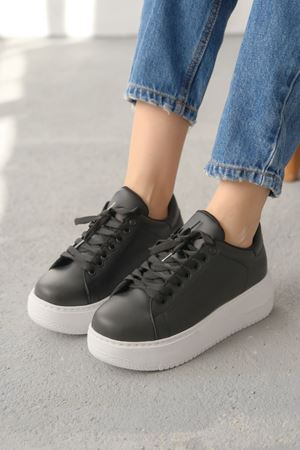 Kadın Lenosa Kalın Taban Spor Ayakkabı - Siyah Beyaz