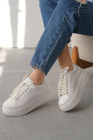 Kadın Lenosa Kalın Taban Spor Ayakkabı - Beyaz