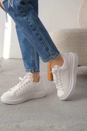 Kadın Bloom Bağcıklı Spor Ayakkabı - Beyaz