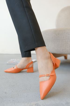 Kadın Juan Tokalı Kısa Topuklu Ayakkabı - Turuncu