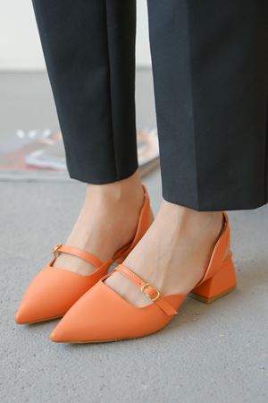 Kadın Juan Tokalı Kısa Topuklu Ayakkabı - Turuncu
