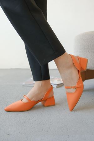 Kadın Juan Tokalı Kısa Topuklu Ayakkabı - Turuncu