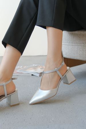 Kadın Center Kalın Topuklu Ayakkabı - Gümüş