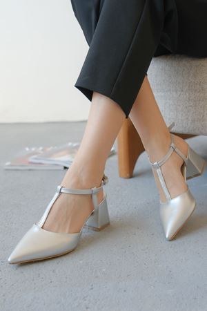 Kadın Center Kalın Topuklu Ayakkabı - Gümüş