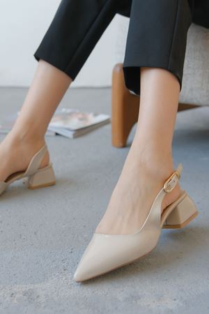 Kadın Efect Tokalı Kısa Topuklu Ayakkabı - Ten-Rugan