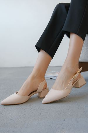 Kadın Efect Tokalı Kısa Topuklu Ayakkabı - Mat Ten