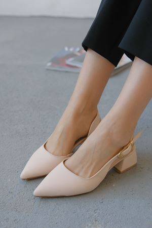 Kadın Efect Tokalı Kısa Topuklu Ayakkabı - Mat Ten