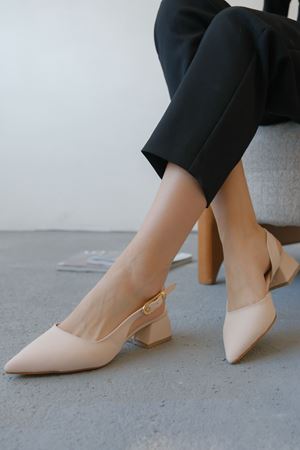 Kadın Efect Tokalı Kısa Topuklu Ayakkabı - Mat Ten