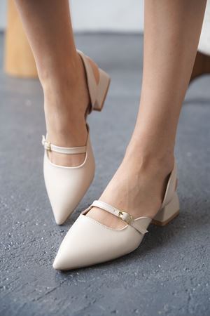 Kadın Juan Tokalı Kısa Topuklu Ayakkabı - Ten Deri