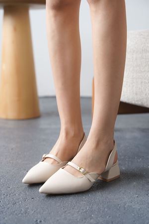 Kadın Juan Tokalı Kısa Topuklu Ayakkabı - Ten Deri