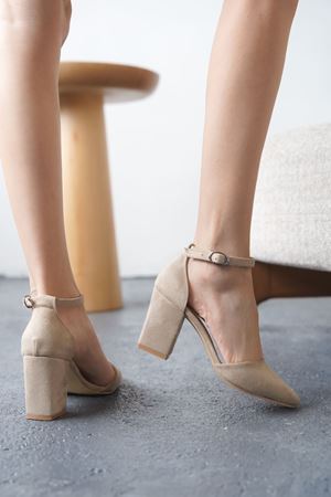 Kadın Celar Vizon Süet Topuklu Ayakkabı - Vizon