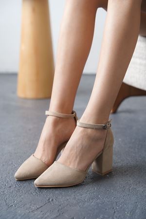 Kadın Celar Vizon Süet Topuklu Ayakkabı - Vizon