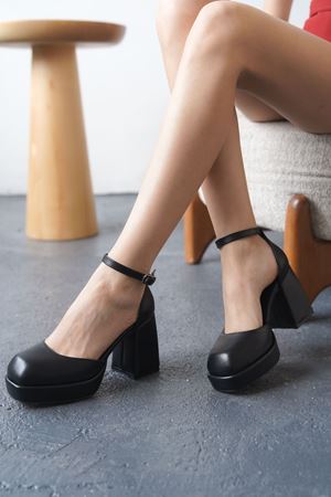 Kadın Gander Platformlu Topuklu Ayakkabı - siyah-deri