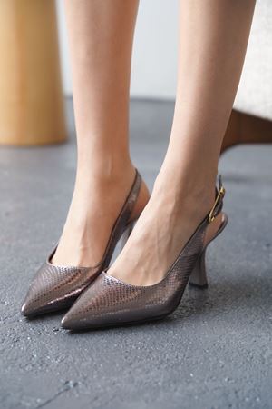 Kadın Ovis Sivri Topuklu Ayakkabı - Platin Yılan