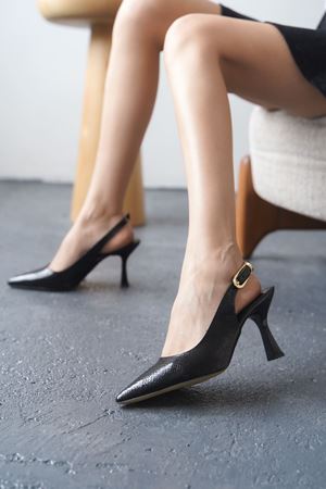 Kadın Ovis Sivri Topuklu Ayakkabı - Siyah Yılan