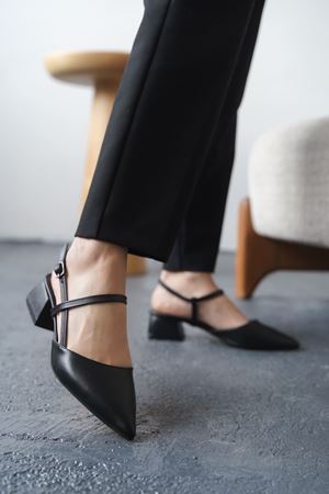 Kadın Franco Kısa Topuklu Ayakkabı - siyah-deri