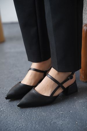 Kadın Franco Kısa Topuklu Ayakkabı - siyah-deri