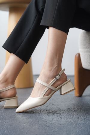 Kadın Franco Kısa Topuklu Ayakkabı - Ten Deri