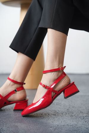 Kadın Kelvin Kısa Topuklu Ayakkabı - Kırmızı-Rugan