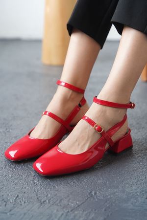 Kadın Kelvin Kısa Topuklu Ayakkabı - Kırmızı-Rugan